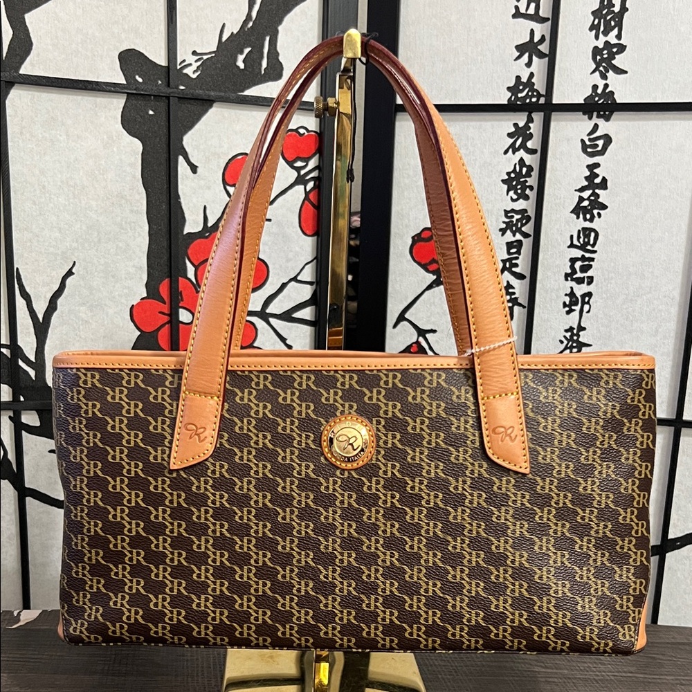RIONI Brown Tote with Tan Leather Handles. Made in Italy